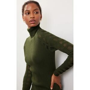 Esteban Cortazar Collective Olive Green Mesh Sleeve Midi Dress